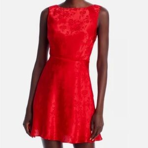 AQUA x Liat Baruch Red Silk Jacquard Sleeveless Mini Dress Holiday Party Chic XL